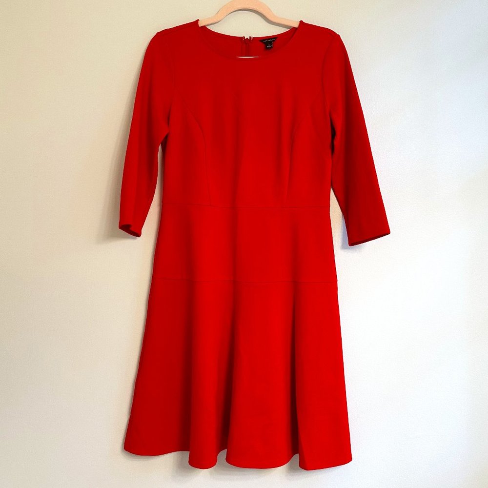 Ann Taylor Red Long Sleeve Fit and Flare Dress, Size 4